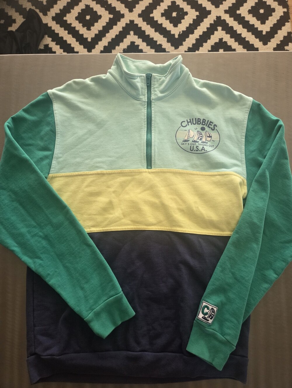 Chubbies USA Colorblock Quarter Zip Sweatshirt Pullover Mens Small Made USA